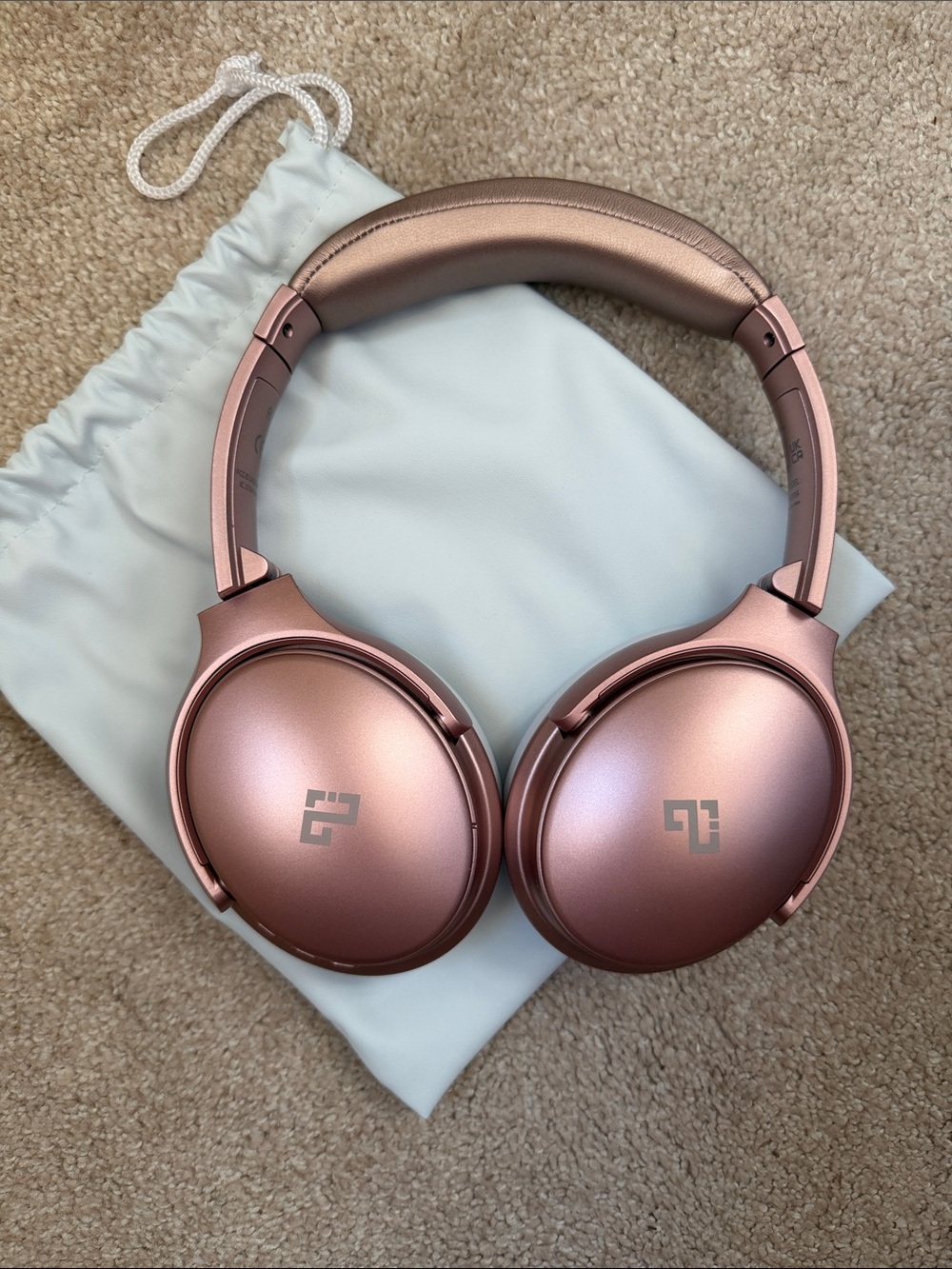 Pink Headphones Rose Gold Wireless Over-Ear Headphones with travel bag